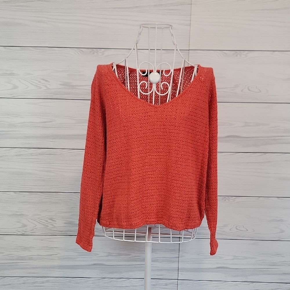 Sanctuary Knit Sweater Open Stitch Red Relaxed V-Neck Womens Size M